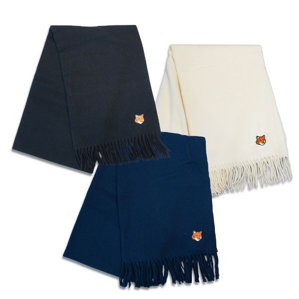 圖片 Maison Kitsune 刺繡狐狸Logo羊毛圍巾(多色任選)