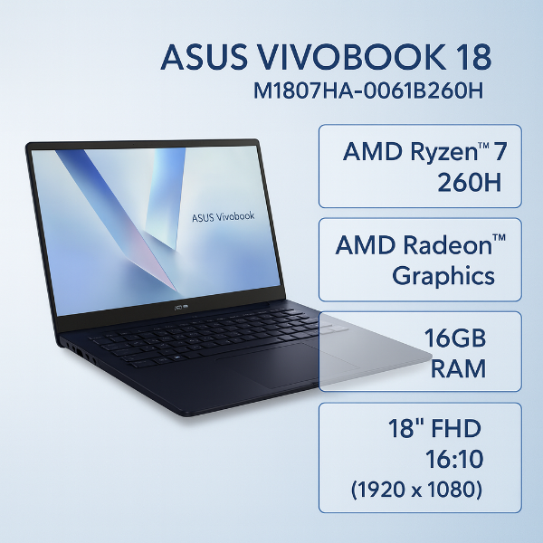 圖片 ⭐️ASUS Vivobook 18 M1807HA-0061B260H 午夜藍 華碩大視界玩勝強悍筆電/R7-260/16GB DDR5/1TB PCIe/18.4吋 16:10 FHD+/W11 ⭐️