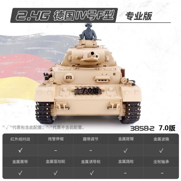 圖片 [酷飛] 恆龍金屬遙控坦克可射擊合金成人電動充電軍事模型四號F型3858專業版