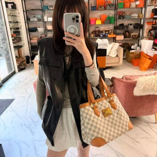 圖片 Lv 白棋盤格南瓜tote bag