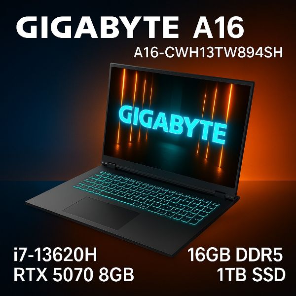 圖片 GIGABYTE 技嘉GAMING A16 CWHI3TW894SH 16吋電競筆電(i7-13620H/RTX5070 8G/16G/1TB/Win11/WUXGA)🎈送保護套/滑鼠墊/鍵盤膜🎈