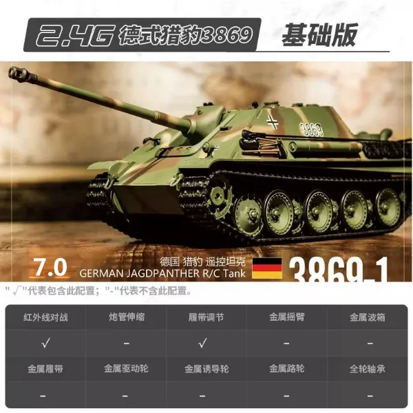 圖片 [酷飛] 恆龍遙控金屬坦克德國獵豹殲擊玩具車軍事模型男孩電動遙控車3869基礎版