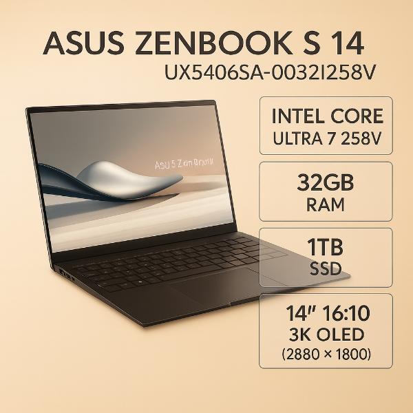 圖片 ⭐️ASUS Zenbook S14 UX5406SA-0032I258V 曜岩灰 華碩OLED時尚極致纖薄EVO認證AI筆電/Ultra 7-258V/32GB LPDDR5X/1TB PCIe/14吋 16:10 3K OLED/W11⭐️