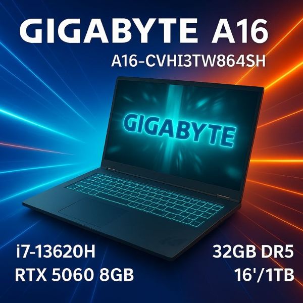 圖片 GIGABYTE GAMING A16 CVHI3TW864SH 技嘉戰鬥版電競筆電/i7-13620H/RTX5060 8G/32GB DDR5/1TB PCIe/16吋 16:10 WUXGA 165Hz/W11🎈送保護套/滑鼠墊/鍵盤膜🎈