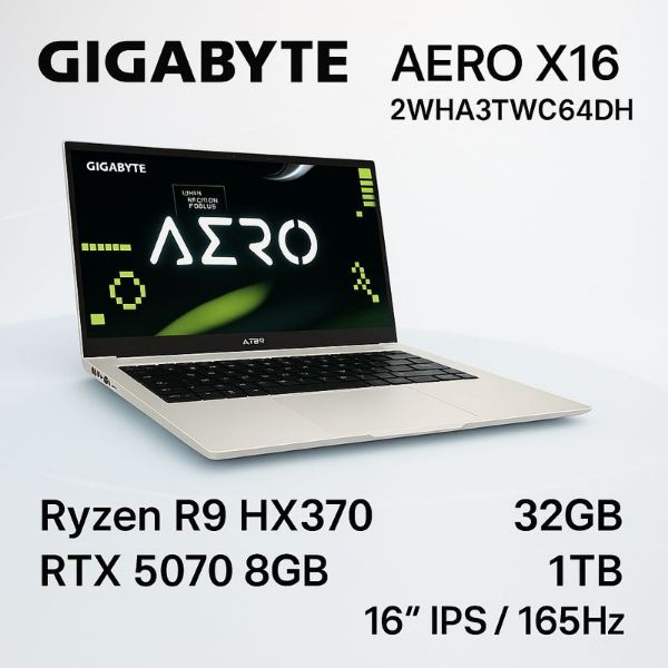 圖片 GIGABYTE AERO X16 2WHA3TWC64DH 幻月白 AI輕薄電競筆電/R9 HX370/RTX5070 8G/32GB DDR5/1TB PCIe/16吋 IPS WQXGA(2560X1600)165Hz /W11🎈送保護套/滑鼠墊/鍵盤膜🎈
