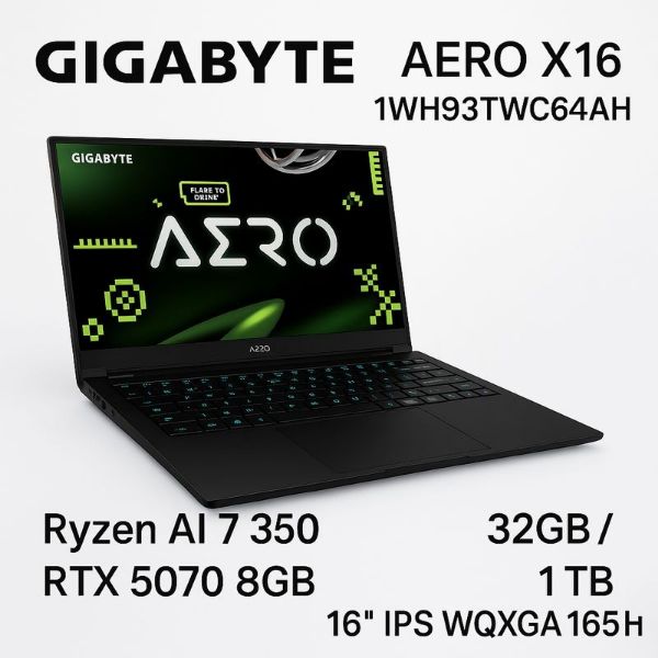 圖片 GIGABYTE AERO X16 1WH93TWC64AH 太空灰 AI輕薄電競筆電/R7 350/RTX5070 8G/32GB DDR5/1TB PCIe/16吋 IPS WQXGA(2560X1600)165Hz /W11🎈送保護套/滑鼠墊/鍵盤膜🎈
