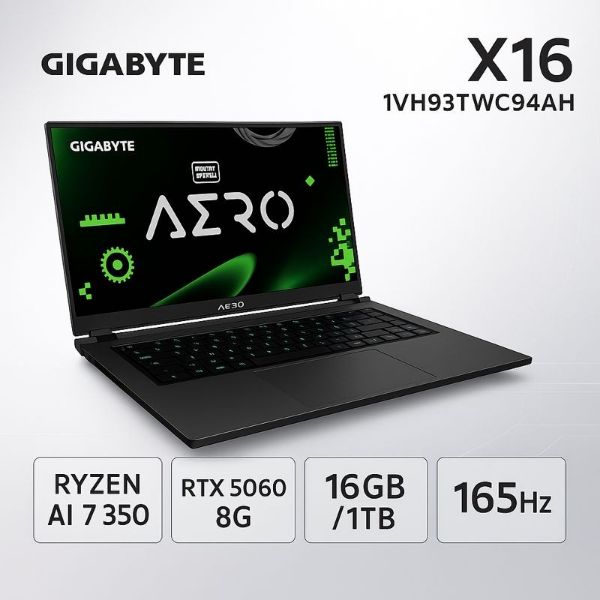 圖片 ⭐️GIGABYTE AERO X16 1VH93TWC94AH 太空灰 AI輕薄電競筆電/Ryzen AI 7 350/RTX5060 8G/16GB DDR5/1TB PCIe/16吋 IPS WQXGA(2560X1600)165Hz /W11⭐️