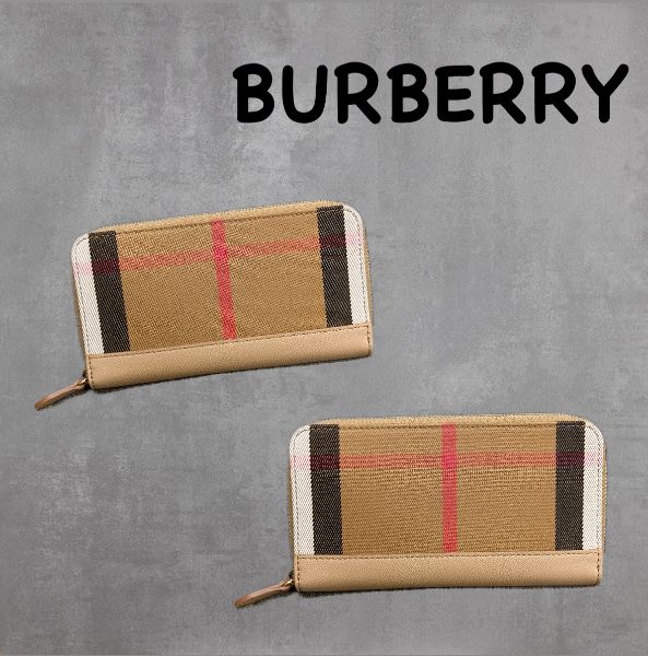 圖片 ［SKR精品服飾］BURBERRY 格紋拼接牛皮 奶茶色 錢包 拉鏈長夾