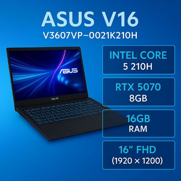 圖片 ⭐️ASUS V16 V3607VP-0021K210H 靜謐黑 華碩蒼藍戰魂效能筆電/Core 5-210H/RTX5070 8G/16GB DDR5/512GB PCIe/16吋 16:10 FHD+ 144Hz/W11⭐️