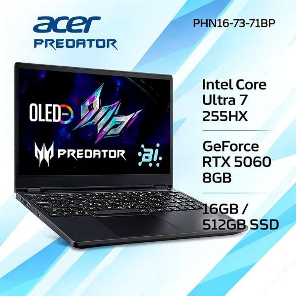 圖片 ACER 宏碁Predator 16吋 AI電競筆電 黑(Ultra7 255HX/16G/512G/GeForce RTX 5060-8G/WIN11/PHN16-73-71BP) 🎈送保護套/滑鼠墊/鍵盤膜🎈