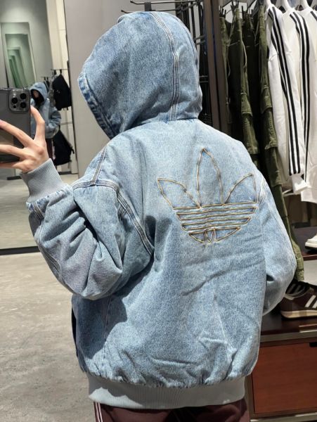圖片 Adidas Originals Denim Padded Jacket 牛仔連帽外套 人造絨 丹寧 刷舊水洗 淺藍色 刺繡 厚磅 /預購