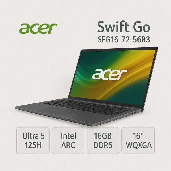 圖片 ⭐️acer Swift Go SFG16-72-56R3 星空灰 宏碁全新Core Ultra 時尚輕纖筆電/Ultra 5-125H/Intel ARC/16GB DDR5/512GB PCIe/16吋 16:10 WQXGA/W11⭐️