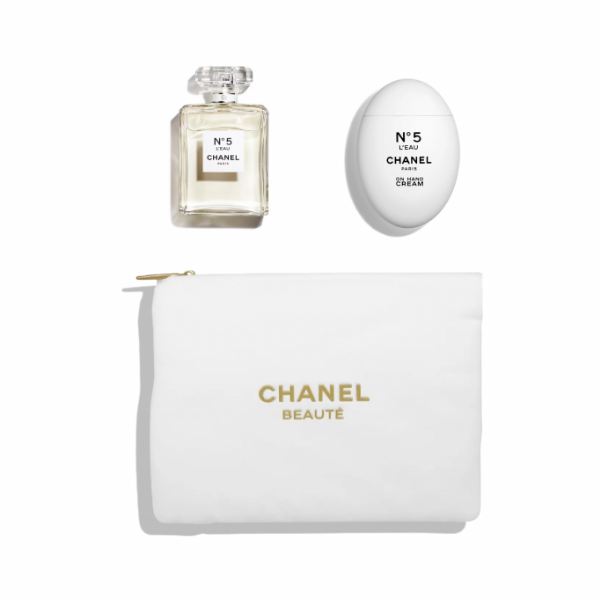 圖片 CHANEL 香奈兒香氛 N°5 L'EAU 香水護手霜 5號清新晨露化妝包禮盒附吊飾 - 精選組合/專櫃緞帶包裝