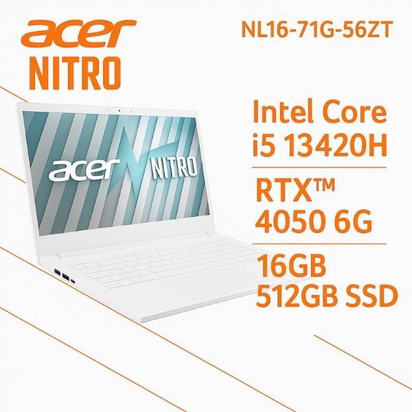 圖片 ⭐️acer Nitro Lite NL16-71G-56ZT 白 宏碁高效能筆電/i5-13420H/RTX4050 6G/16G DDR5/512G PCIe/16吋 WUXGA 180HZ/W11⭐️