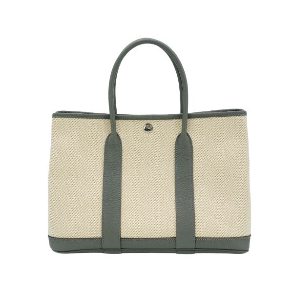 圖片 Hermes Garden Party 30 帆布手提花園包(8F錫器灰/米白)