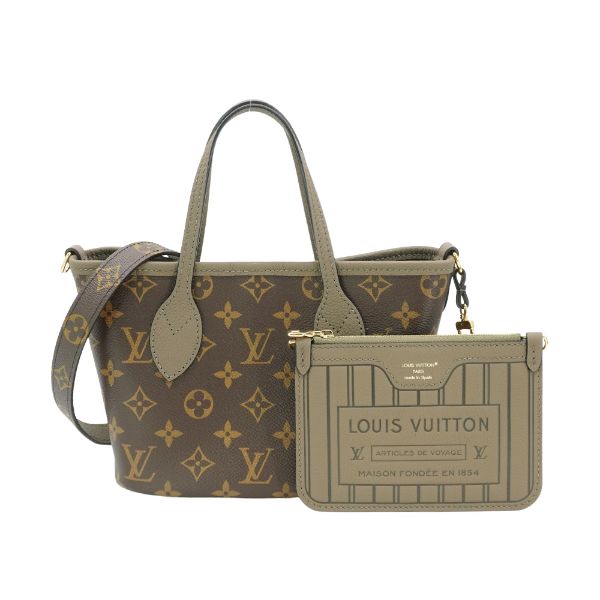 圖片 Louis Vuitton Neverfull BB 帆布拚牛皮雙面手提斜背包(M12109-灰)