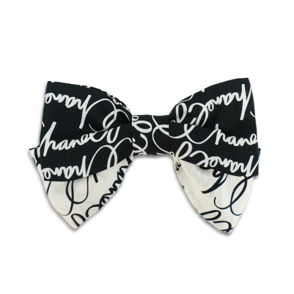 圖片 Chanel 經典雙C蝴蝶結絲質髮夾(黑/白)