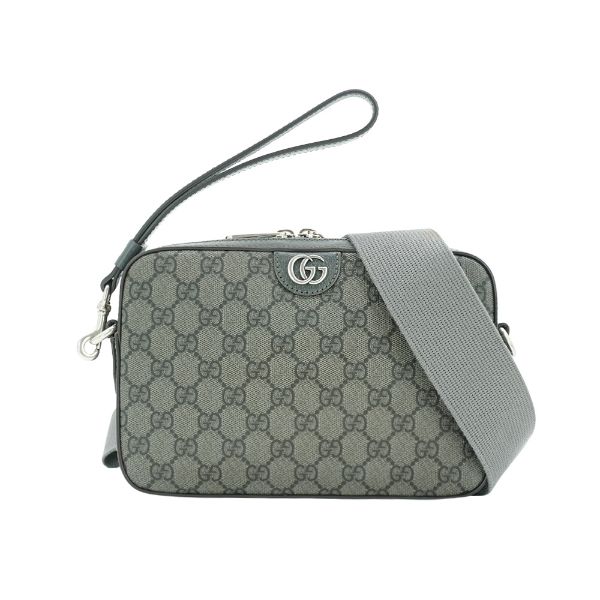 圖片 Gucci 展示品  GG Supreme帆布拉鍊斜背相機包(699439-灰)