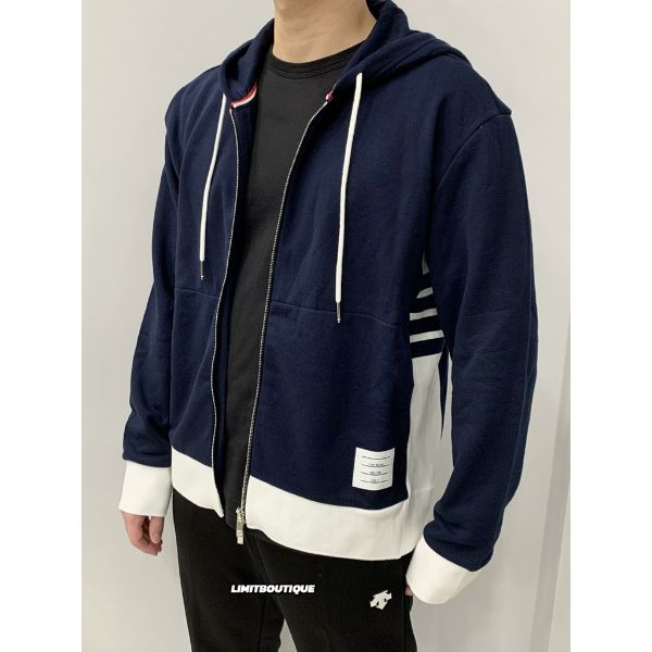 圖片 Thom Browne TB 深藍 白色 拼接配色 連帽外套