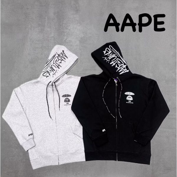 圖片 ［SKR精品服飾］AAPE 裂紋猿人 帽子草寫字母 內刷毛 棉質 連帽外套 D314