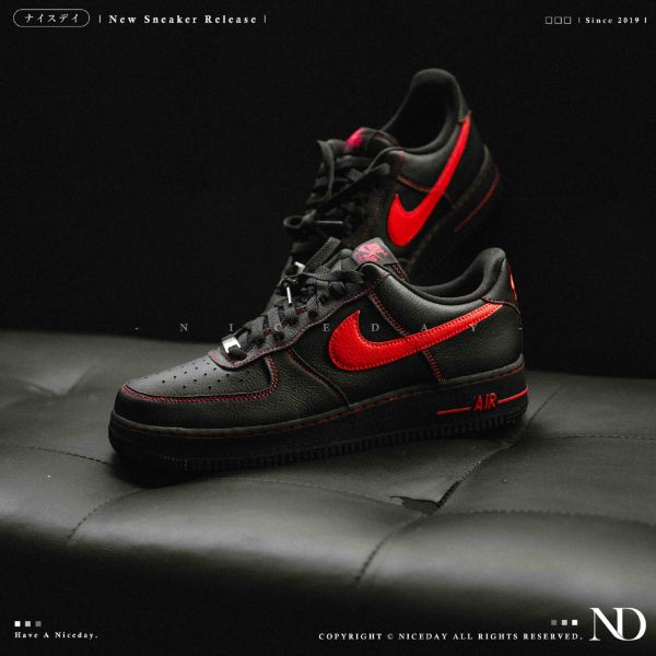 NICEDAY 代購 Nike Air Force 1 Low Bred 宇智波鼬 荔枝皮 黑紅 紅 紅勾 男鞋 縫線 HQ2037-005