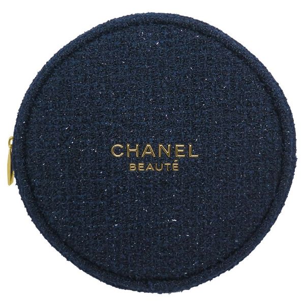 圖片 CHANEL BEAUTY 香奈兒美妝 聖誕限定粗花TWEED藍色圓餅化妝包