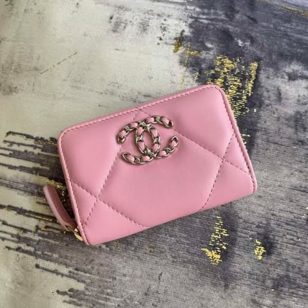 圖片 Chanel 粉紫色銀釦編織19拉鏈零錢卡包