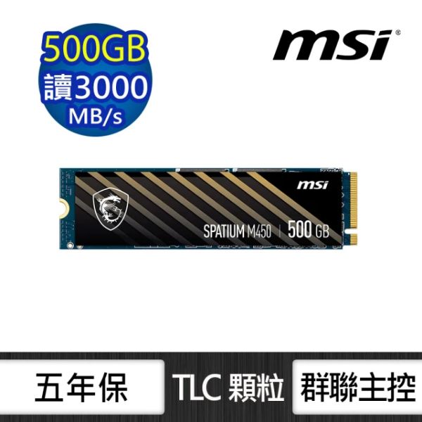 圖片 MSI 微星 M450 V1 500GB/Gen4/讀3000/寫2000/TLC顆粒【五年保】