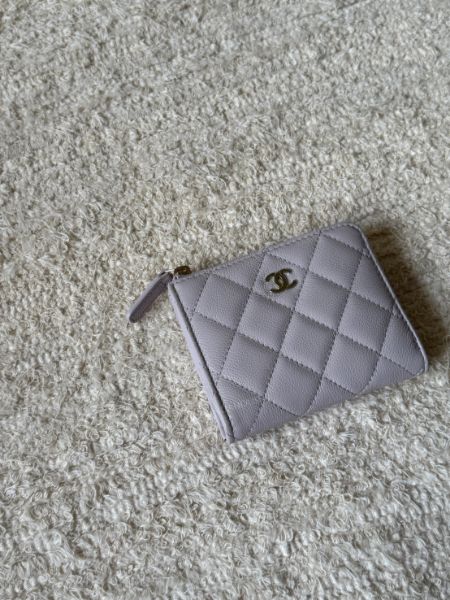 圖片 CHANEL L型拉鍊短夾 粉紫色