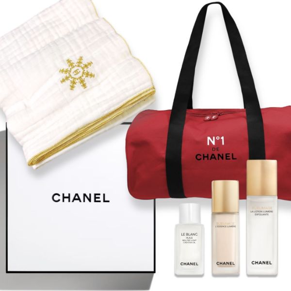 圖片 CHANEL 香奈兒保養 奢華金燦煥白禮盒附雪花蓋毯旅行袋- 精選禮盒/專櫃緞帶包裝