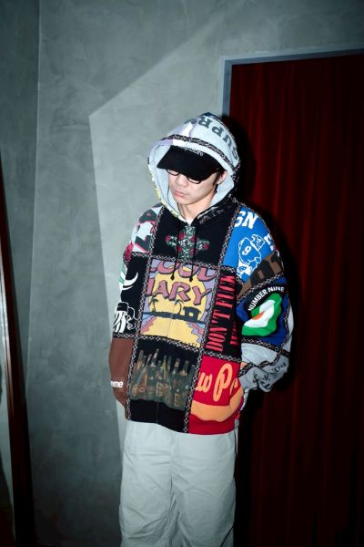 Supreme x Number Nine FW25 Week16 Patchwork Zip Up Hooded Sweatshirt