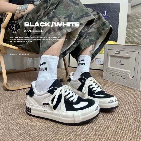 NICEDAY 代購 Xvessel 黑尾 德訓鞋 解構 翻毛皮 休閒 黑白 白 熊貓 復古 硫化鞋 增高 F24X66
