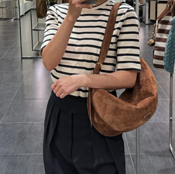 圖片 《我最便宜!全新正品》PRADA 棕色麂皮Demi-lune斜背包