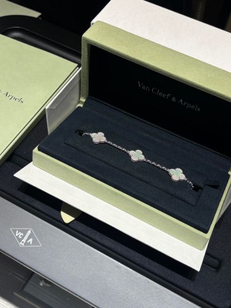 圖片 VCA 五花手鍊 白貝母 白金鏈