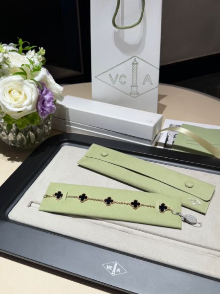 圖片 VCA 五花手鍊 黑瑪瑙 黃金鏈