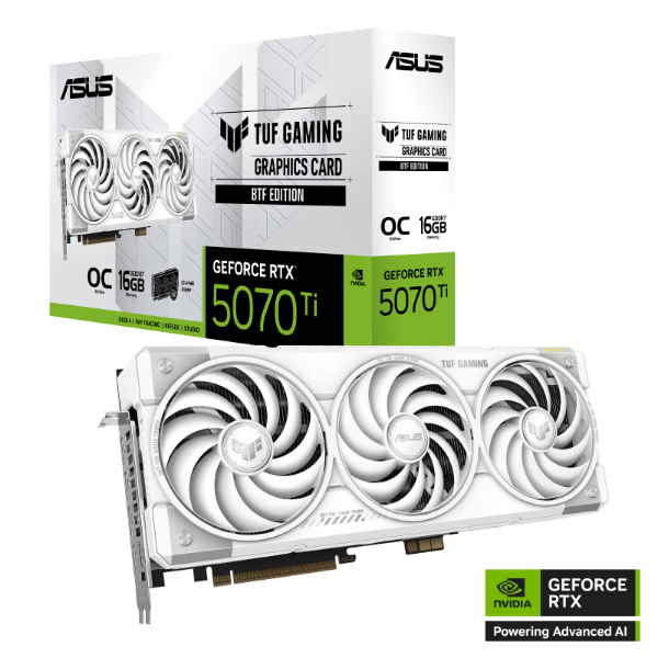 圖片 華碩 TUF-RTX5070TI-O16G-BTF-WHITE(2610MHz/33cm/三風扇/白)背插/16PIN兩用電源