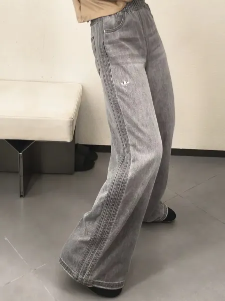 圖片 ADIDAS 綁帶 水洗灰黑 闊腿褲