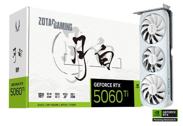 圖片 ZOTAC RTX5060Ti 16GB 月白 OC(2602MHz/30cm/三風扇/免註冊五年保/白色)
