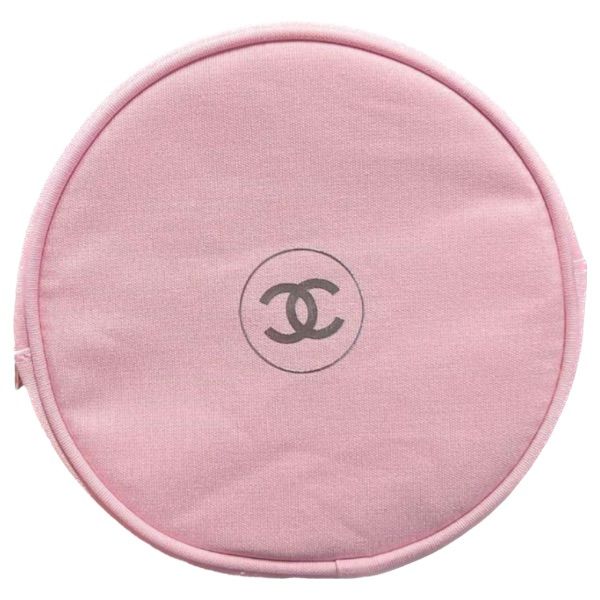 圖片 CHANEL 香奈兒美妝 雙C LOGO粉色帆布圓餅化妝包