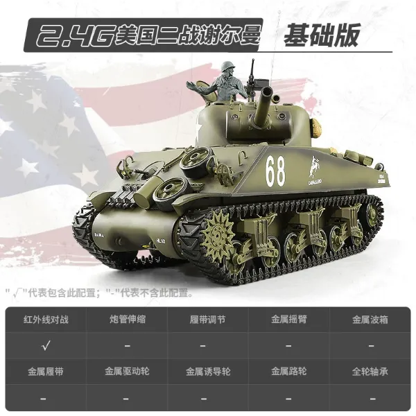 圖片 [酷飛] 恆龍遙控坦克可發射金屬四驅越野車電動充電對戰男孩玩具車謝爾曼 基礎版-7.0版