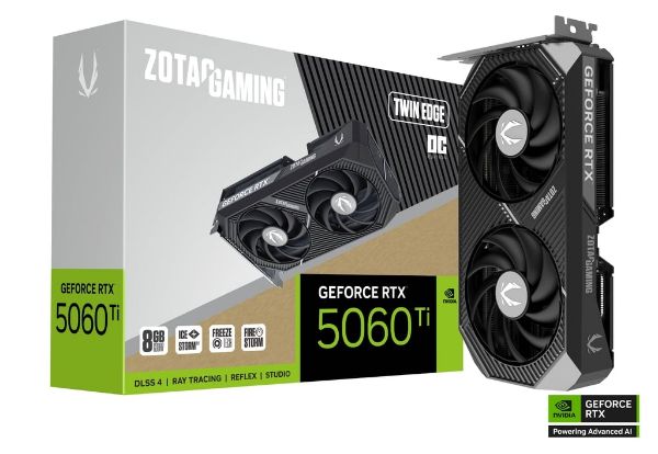 圖片 ZOTAC RTX5060Ti 8GB Twin Edge OC(2602MHz/22cm/雙風扇/註冊五年保)金屬背板