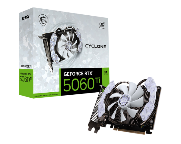 圖片 微星 RTX5060Ti 8G CYCLONE OC 雪螳螂【獨家】(2617MHz/16cm/免註冊五年保)