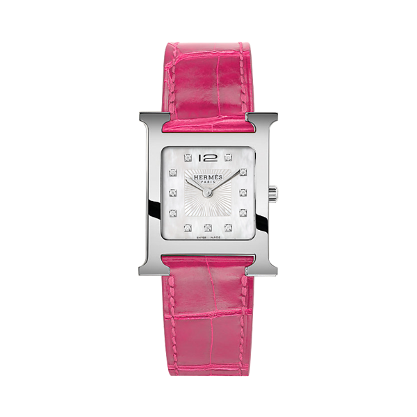 圖片 【HERMES】愛馬仕 Heure H系列 珍珠母貝面 HH1.210 鑽石時標 精鋼 小型款 21*30mm