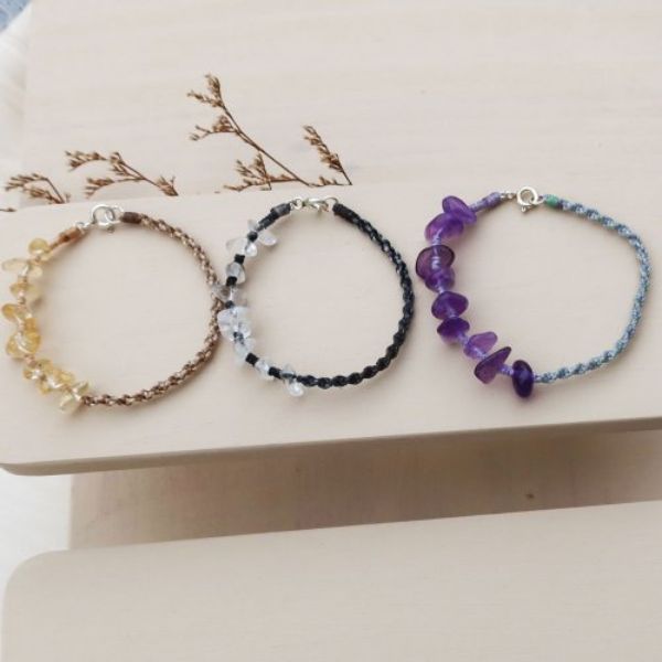 圖片 【水晶蠟繩系列】隨形水晶x黃水晶x紫水晶x白水晶 極細蠟繩手鍊