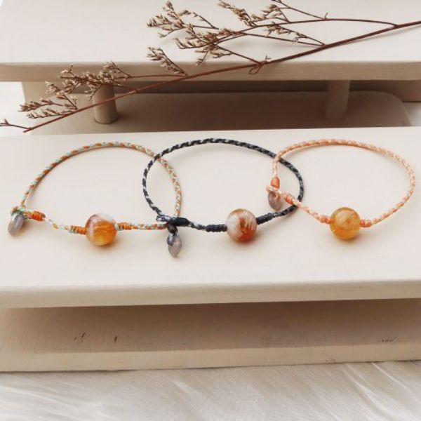 圖片 【水晶蠟繩系列】奶蓋黃水晶x煙紫瑪瑙x極細蠟繩手鍊