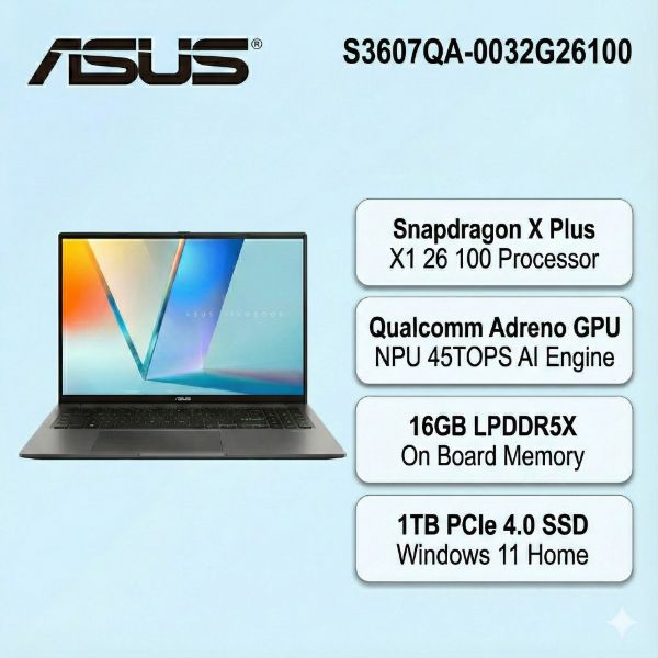 圖片 ⭐️ASUS 華碩Vivobook S16 16吋AI文書效能筆電灰色(Snapdragon X X1 26 100/16GB/1TB/WIN11/S3607QA-0032G26100)⭐️