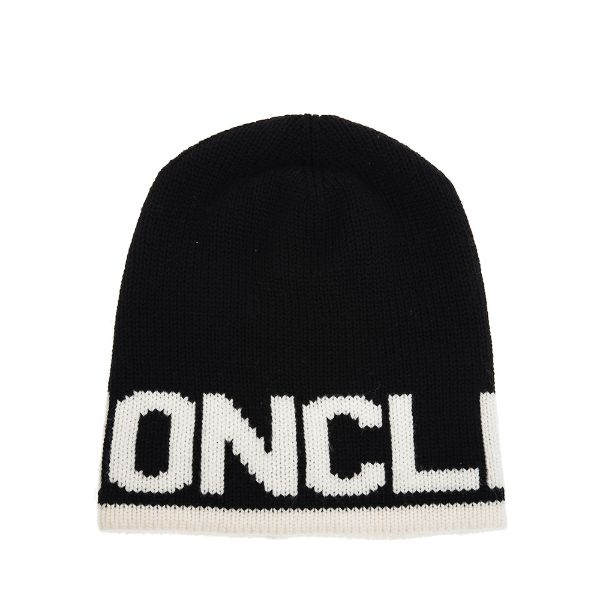 圖片 MONCLER 經典品牌英文字母LOGO羊毛帽 (黑色)