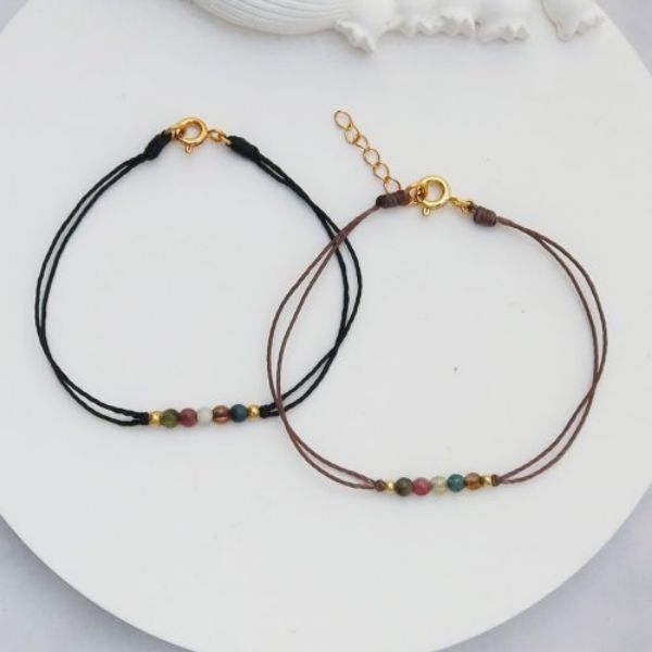 圖片 【水晶蠟繩系列】多彩碧璽圓珠手繩 | 正能量極細蠟繩 | 大員囡仔