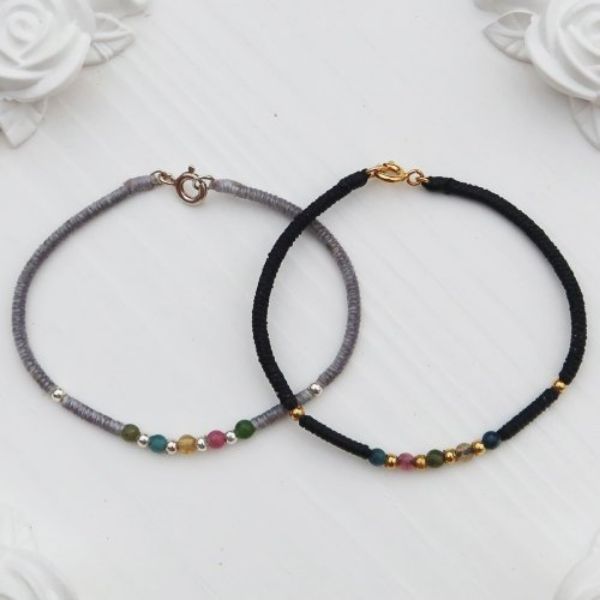 圖片 【水晶蠟繩系列】多彩碧璽x金剛結x圓珠x編織蠟線手鍊 | 大員囡仔