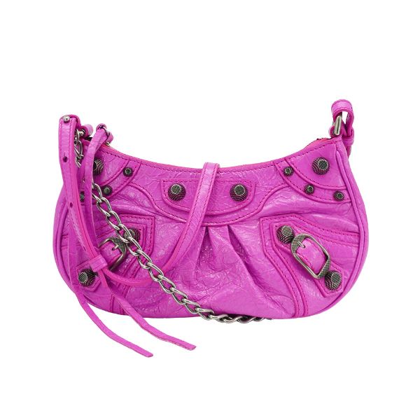 圖片 Balenciaga Le Cagole Mini 鞣製羊皮彎月二用包(695814-桃紅)